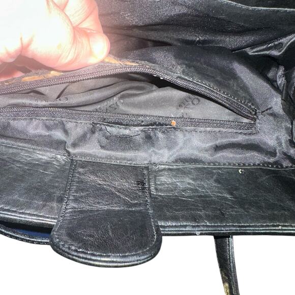 Enzo Angiolini Black Woven Leather Tote Shoulder Bag Genuine Leather Handbag - Picture 10 of 11